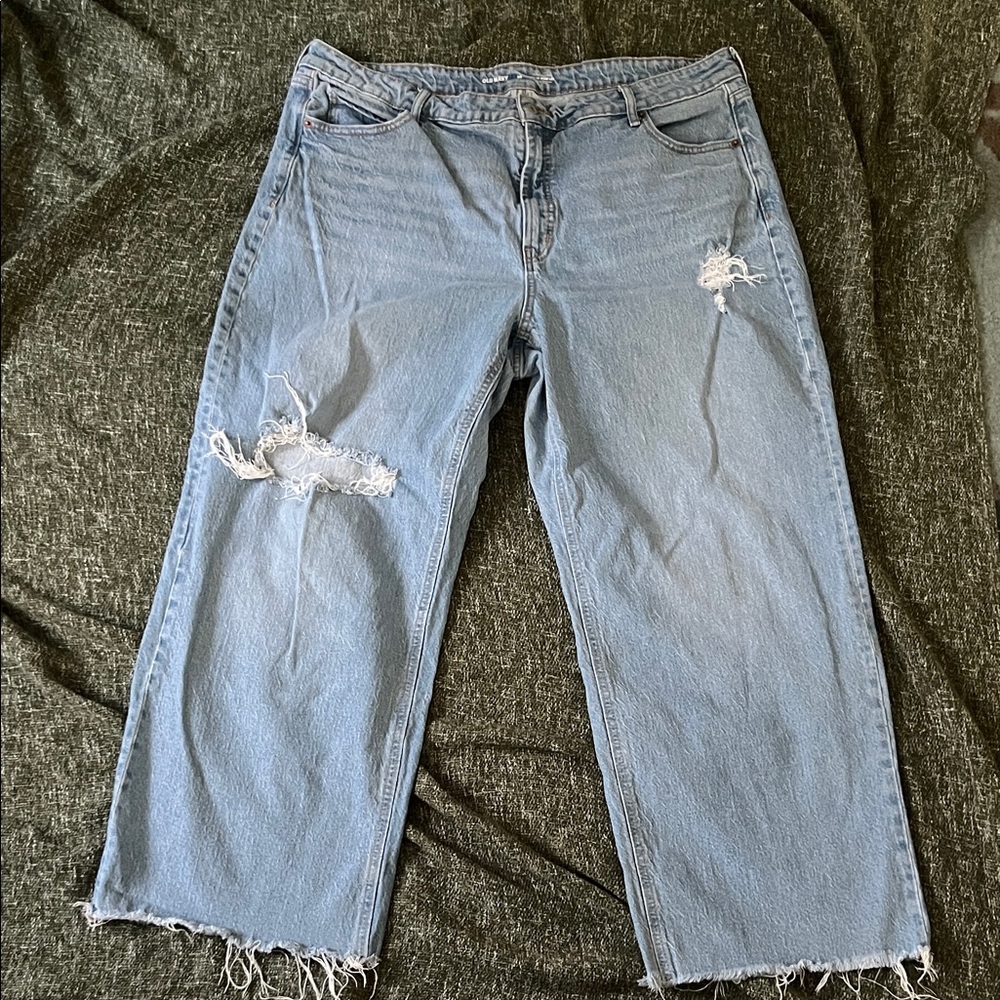 Old Navy Light Blue Distressed Straight Leg Jeans